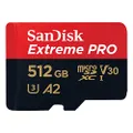 Sandisk Extreme Pro microSDXC, SQXCZ 512GB, V30, U3, C10, A2, UHS-I, 170MB/s R, 90MB/s W, 4x6, SD adaptor, Lifetime Limited, Red/black (SDSQXCZ-512G-GN6)