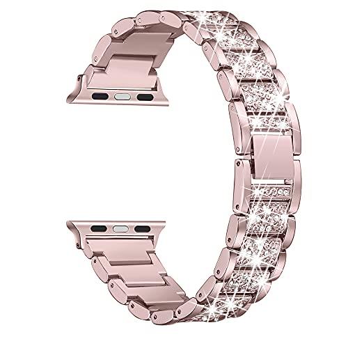 Secbolt Bling Bands Compatible Apple Watch Band 42mm 44mm Iwatch Series 4 3 2 1, Metal Rhinestone Bling Replacement Wristband, Rose Gold