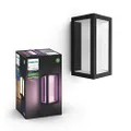 Philips Hue White and Colour Ambiance LED Impress Hue Wall Lantern Slim Black, Compatible with Alexa