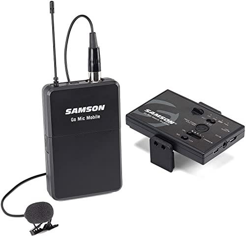 Samson Lavalier Wireless System for Smartphones, SWGMMSLAV - for iPhone, PA Speaker, YouTube, Podcast, Video Recording, Conference, Vlogging, Interview, Teaching (Transmitter & Receiver) Black