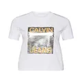 Calvin Klein Jeans Women's Calvin Jeans Modern Straight Tee, Bright White/Metallic/Soothing Sea, S