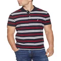 Nautica Men’s Short Sleeve Slim Fit Multi Striped Anchor Polo, Navy, Large