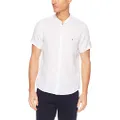 Tommy Hilfiger Men's Mandarin Collar Short Sleeve Linen Shirt, Bright White, X-Small