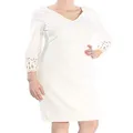 Calvin Klein Women's V-Neck Broderie Dress, Soft White, 8