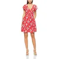 French Connection Women's Micro Floral Tea Dress, Red/Multi, Six