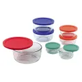 Pyrex Simply Store Round Glass Food Containers with BPA Free Plastic Multi Coloured Lids (14 Piece Set)
