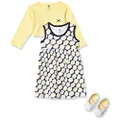 HUDSON BABY Baby Girls' Cotton Dress, Cardigan and Shoe Set, Daisy, 0-3 Months
