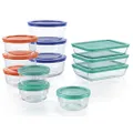 Pyrex 1136614 Simply Store Rectangular Glass Food Containers with BPA Free Plastic Multi-Coloured Lids (24-Piece Set)
