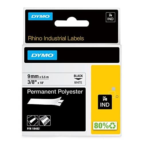 DYMO Rhino Industrial Polyester Labels, 9 mm x 3.5 m, Black Print on White, Self-Adhesive, 18482