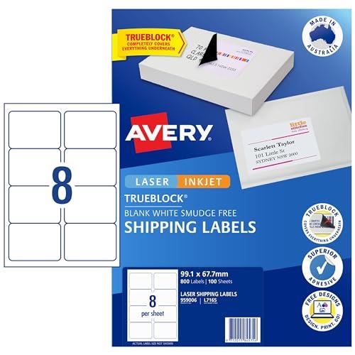Avery Trueblock A4 Labels for Laser & Inkjet Printers - Printable Packaging, Shipping & Address Labels - Mailing Stickers - White, 99.1 x 67.7 mm, 800 Labels / 100 Sheets (959006 / L7165)