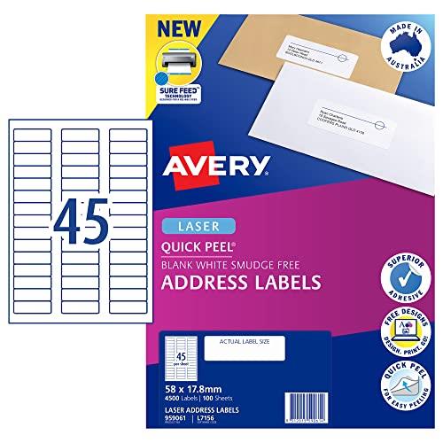 Avery Quick Peel A4 Labels for Laser Printers - Printable Packaging, Shipping & Address Labels - Mailing Stickers - White, 63.5 x 38.1 mm, 2100 Labels / 100 Sheets (959061 / L7160)