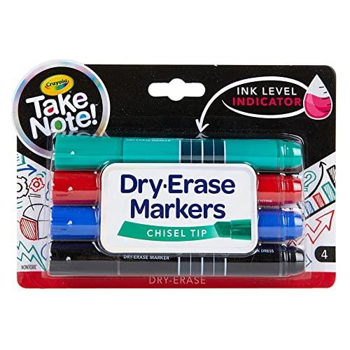 CRAYOLA 586543 Take Note! Premium Whiteboard Markers 4pk, Chisel Tip, Great for Boardroom, Classroom or Office, Bright Colours that stand out and Erase easily for visual impact in meetings or schools!
