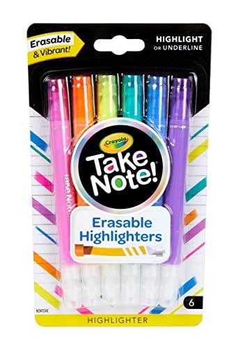 Crayola Erasable Highlighter Crayola Take Note! Erasable Highlighter Markers, 6 Count, Great for Highlighting Textbooks, School Work, Documents and Bullet Journalling, Assorted, 6 Count 6 (58 6504)