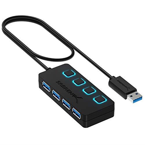 SABRENT 4-Port USB 3.0 Data Hub with Individual LED Power Switches | 2 Ft Cable | Slim & Portable | for Mac & PC (HB-UM43).