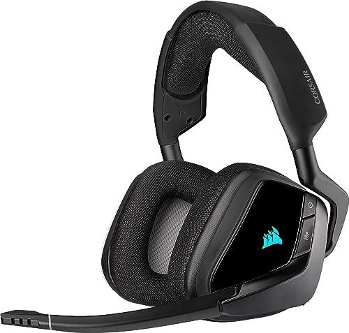 CORSAIR VOID ELITE RGB Wireless Gaming Headset, 7.1 Surround Sound, Low Latency 2.4 GHz Wireless, 40ft Wireless Range, Customisable RGB Lighting, Durable Aluminium with PC, PS4 Compatibility- Carbon