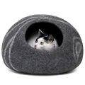 MEOWFIA Premium Felt Cat Bed Cave - Handmade 100% Merino Wool Bed for Cats and Kittens (Dark Grey, Medium)