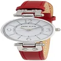 Anne Klein Women's 109443WTRD Silver-Tone Watch with Red Faux-Leather Band