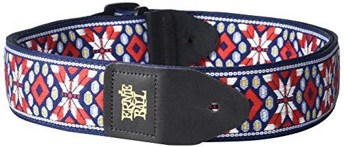 Ernie Ball P04639 Taos Fire Red Jacquard Strap, Navy/sky Blue/red/yellow/white