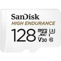 Sandisk High Endurance microSDXC Card, SQQNR 128G, UHS-I, C10, U3, V30, 100MB/s R, 40MB/s W, SD adaptor, 2Y, White (SDSQQNR-128G-G)