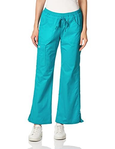Cherokee Women's Workwear Core Stretch Low Rise Cargo Scrubs Pant, Teal Blue, Small