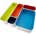 Three by Three Seattle 5 Piece Metal Organizer Tray Set for Storing Makeup, Stationery, Utensils, and More in Office Desk, Kitchen and Bathroom Drawers (2 Inch, Assorted Colors)
