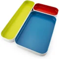 Three by Three Seattle 3 Piece Shallow Metal Organizer Tray Set for Storing Makeup, Stationery, Utensils, and More in Office Desk, Kitchen and Bathroom Drawers (1 Inch, Multicolor)