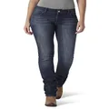 Wrangler Women's Premium Patch Mae Boot Cut Jean-Sits Above Hip, Dark Stone, 3x32