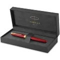PARKER Sonnet Rollerball Pen, Red Lacquer with Gold Trim, Fine Point Black Ink (1931475)