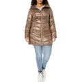 Calvin Klein Women's Mid-Length Packable Chevron Down Coat, Shine Taupe, XL