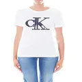 Calvin Klein Jeans Women's CKJ Flock Monogram CK SL YAF WHT WMN TEE, Bright White, XL