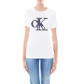 Calvin Klein Jeans Women's CKJ Flock Monogram CK SL YAF WHT WMN TEE, Bright White, L