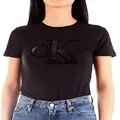 Calvin Klein Jeans Women's CKJ Flock Monogram CK SL BAE BLK WMN TEE, Ck Black, S