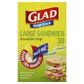Glad Snaplock Resealable Large Sandwich Bags, BPA Free, Microwave & Freezer Safe, 30 count