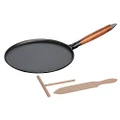 Staub Cast Iron 11-inch Crepe Pan with Spreader & Spatula - Matte Black, Made in France