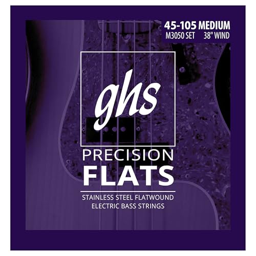 GHS M3050 Pres Flatwound Bass Guitar Strings, Medium 45-105