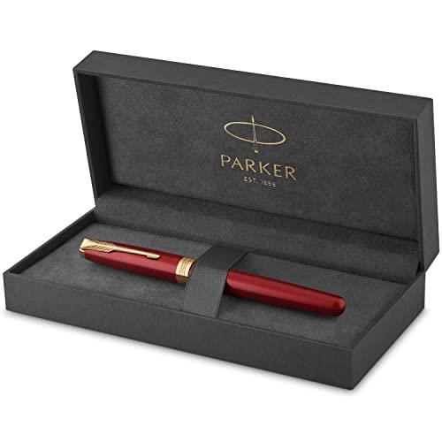 PARKER Sonnet Fountain Pen, Red Lacquer with Gold Trim, Medium Nib (1931474)