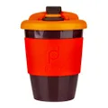 DrinkPod 12oz/340 ml Reusable Coffee Cup/Travel Mug with Rotating Rubber Lip BPA Free PLA Plastic – Volcano/Red