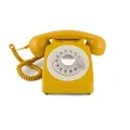 GPO 746 Rotary 1970s-style Retro Landline Phone - Curly Cord, Authentic Bell Ring - Mustard