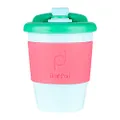 DrinkPod 12oz/340 ml Reusable Coffee Cup/Travel Mug with Rotating Rubber Lip BPA Free PLA Plastic – Laguna Rosa/Pink