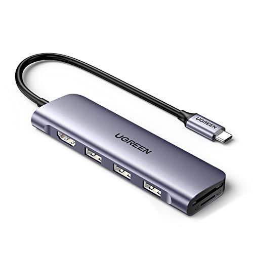 UGREEN Revodok 106 USB C Hub 6 in 1 USB C Dongle 4K HDMI, 3 USB 3.0 Ports, SD/TF Card Reader Compatible with MacBook Pro, MacBook Air, iPad, iPhone 15 Pro/Pro Max. Grey