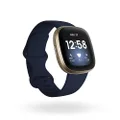 Fitbit [International Version] FB511GLNV Versa 3 Advanced Fitness Watch – Midnight/Soft Gold, Small