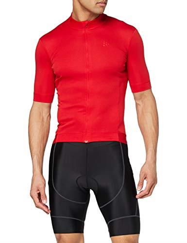 Craft Sportswear Mens Essence Bike Cycling Jersey UPF25+ Full Zip Short Sleeve Shirt,Bright Red,Large