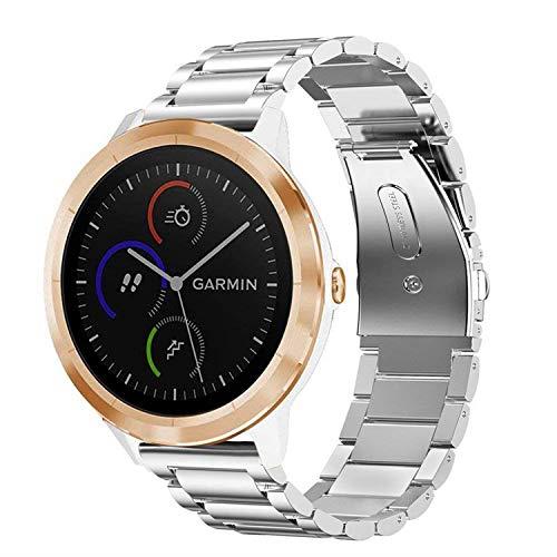 FINTIE 20mm Metal Bands Compatible with Garmin Vivoactive 6/5/3/3 Music, Venu Sq/Venu 2 Plus, Forerunner 55/165/245/645, Samsung Galaxy Watch 42mm/Active 2 1, Silver
