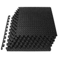 ProSource Puzzle Exercise Mat 13 mm, EVA Foam Interlocking Tiles Protective Flooring for Gym Equipment and Cushion for Workouts - Covers 24 Square Feet - Black