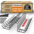 Under Desk Cable Management Tray - Under Desk Cable Organizer for Wire Management. Desk Cable Tray for Office and Home. Perfect Standing Desk Cable Management Rack (Black Wire Tray - Set of 2x 17'')