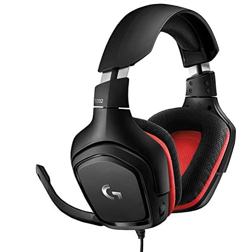 Logitech G332 Wired Gaming Headset, 50 mm Audio Drivers, Rotating Leatherette Ear Cups, 3.5 mm Audio Jack, Flip-to-Mute Mic, Lightweight for PC, Mac, Xbox One, PS4, Nintendo Switch - Black/Red