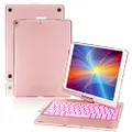 ONHI 360 Rotatable 7 Colors Back-lit Wireless Keyboard Case for New 10.2" iPad 9 th Gen,iPad 8th &7th Gen, Air 3, Pro 10.5(Rose Gold)