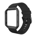 Simpeak Band Compatible with Fit bit Blaze, Silicone Replacement Wrist Strap with Meatl Frame Replacement for Fit bit Blaze Smart Fitness Watch, Black Band +Black Frame, Large Size Fits Wrist 6.7-8.1inch