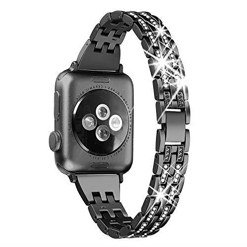 Secbolt Bling Bands Compatible Apple Watch Band 38mm 40mm iWatch Series 3, Series 2, Series 1, Diamond Rhinestone Metal Jewelry Wristband Strap, Black