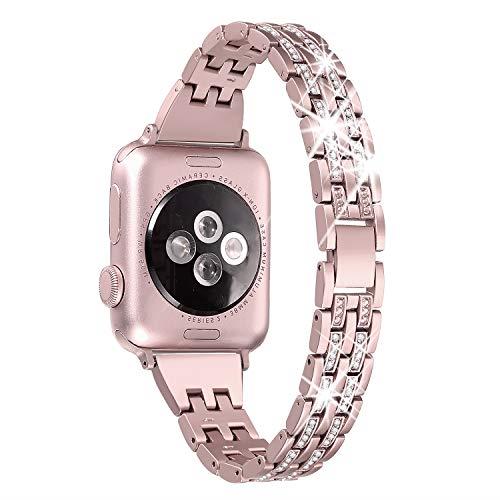 Secbolt Bling Bands Compatible Apple Watch Band 38mm 40mm iWatch Series 3, Series 2, Series 1, Diamond Rhinestone Metal Jewelry Wristband Strap, Rose Gold
